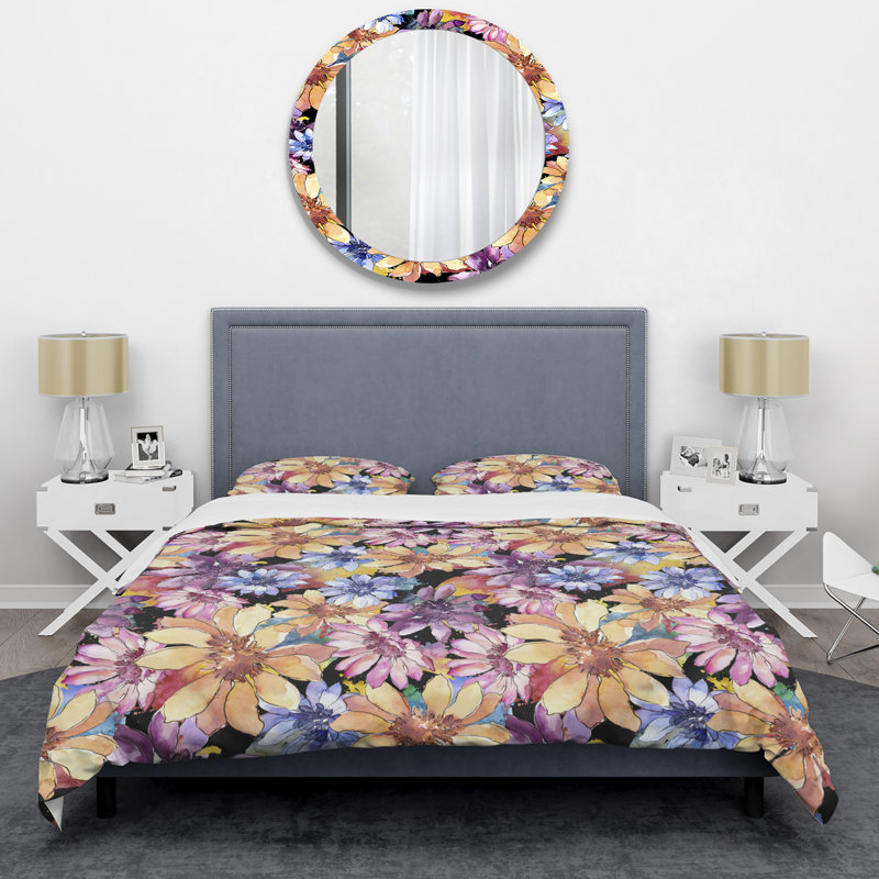 Ensemble de housse de couette en microfibre orange / mauve / noir, Housse de couette simple + 1 taie décorative stan