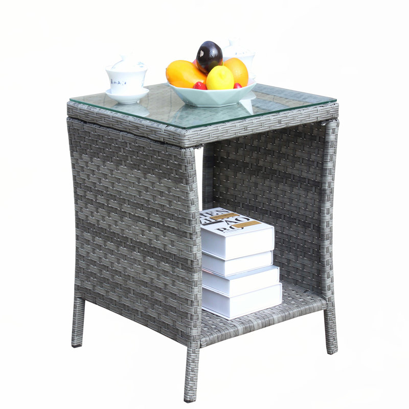Outdoor patio Furniture 1 Coffee Table with clear tempered glass , Gray, 21" H x 19.25" L x 19.25" W