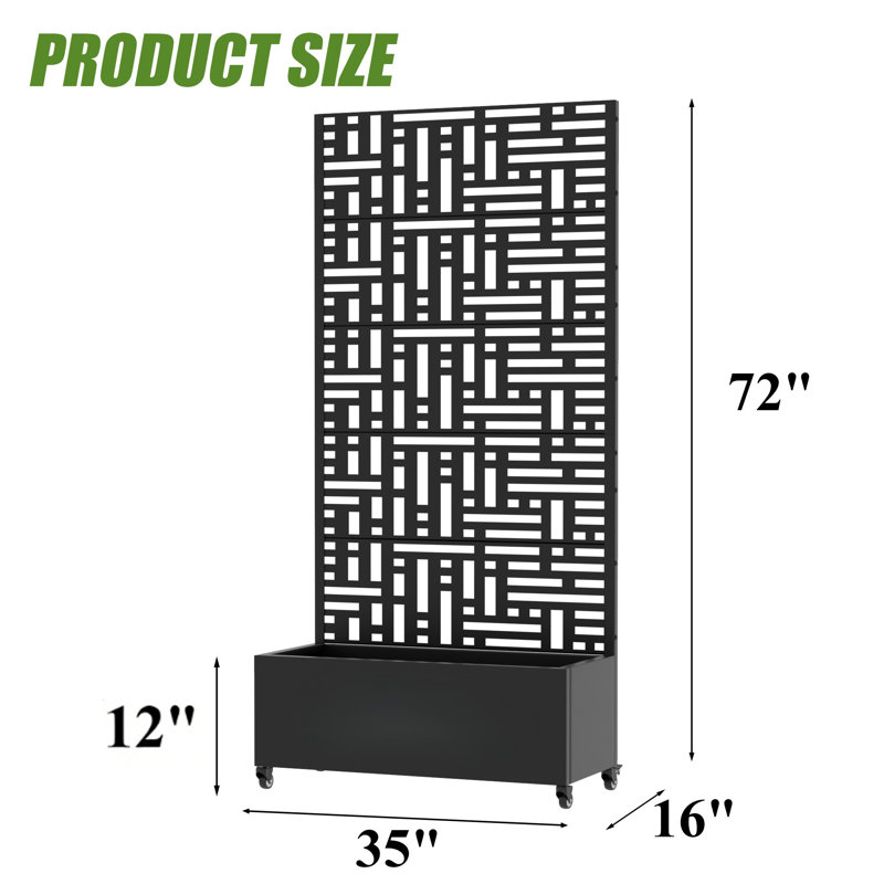 72" H x 35" W x 16" D Outdoor Metal Planter Box with Trellis Decor Raised Garden Bed with Lattice Panel and Wheels for Patio Set of 2