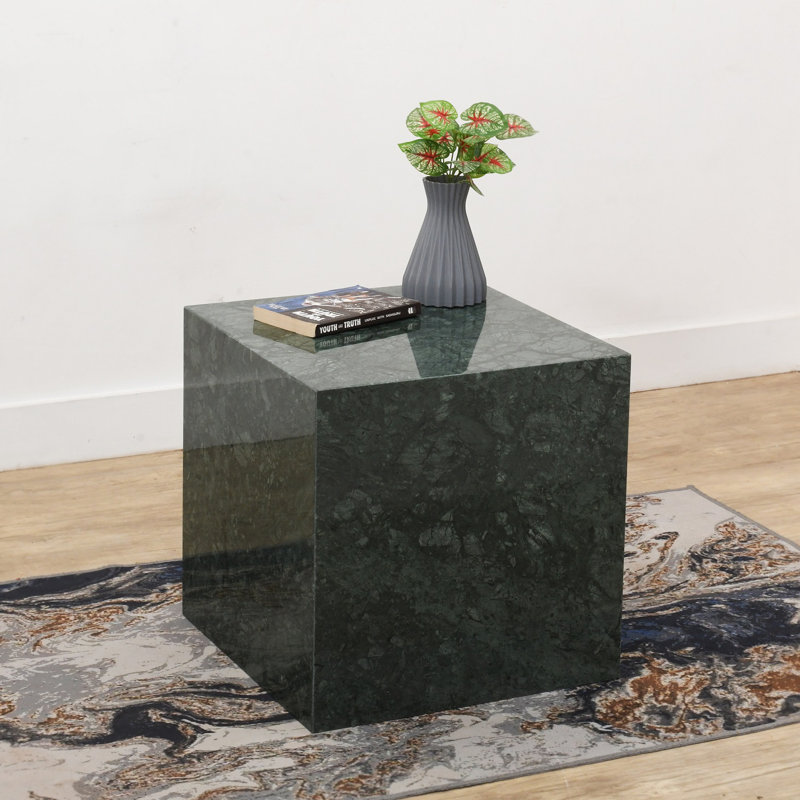  Table d'appoint en marbre, Noir mat, H 18 po x L 18 po x l 18 po
