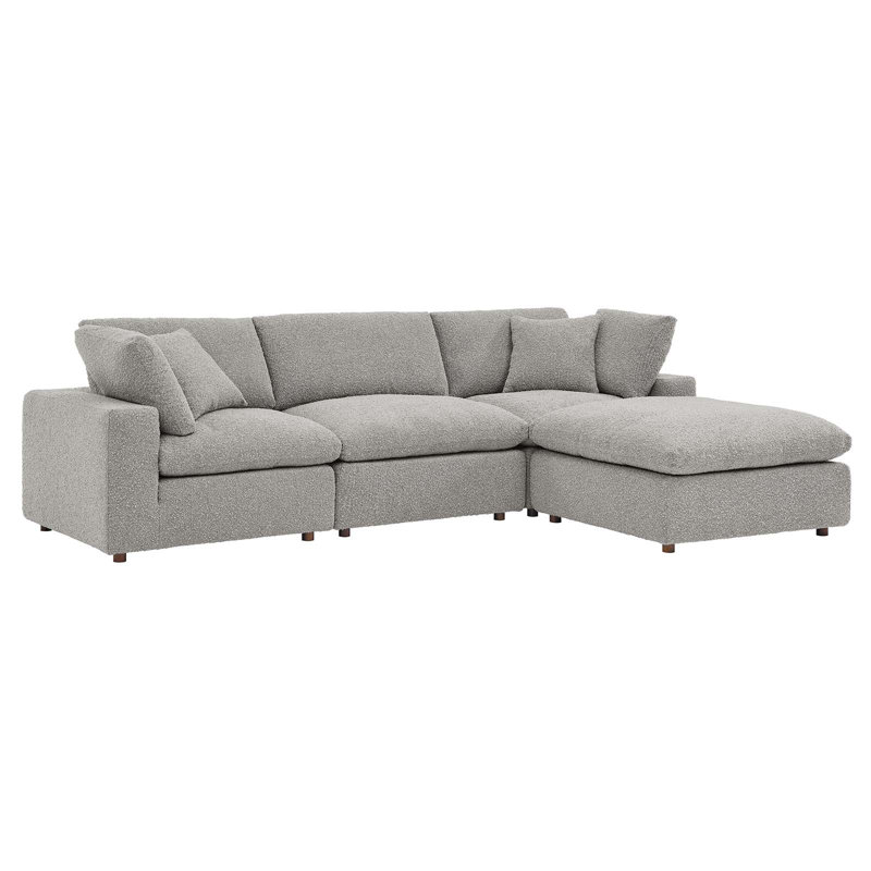 Modway Commix Down Filled Overstuffed Boucle Fabric 4-Piece Sectional Sofa, Light 