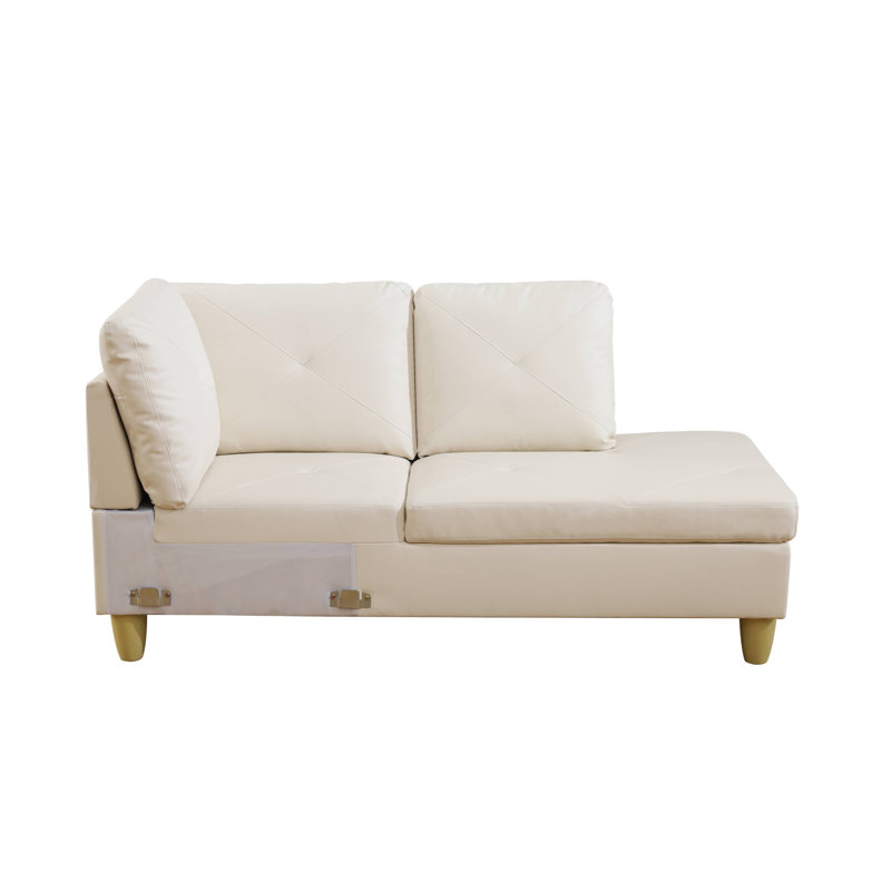 Ensemble de canapé modulaire en cuir 3 pièces avec méridienne et repose-pieds avec rangement Monaco, Simili cuir blanc
