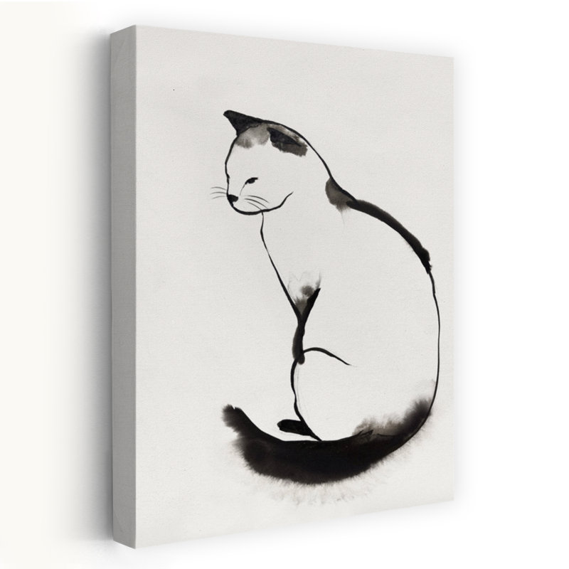 Chaton II, art animalier à l'encre blanche minimaliste, H 36 po x l 24 po