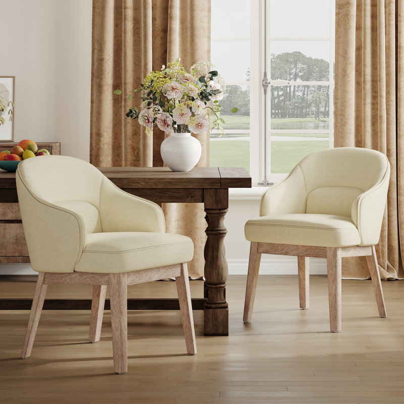 Chaise rembourrée moderne avec pieds en bois, Beige