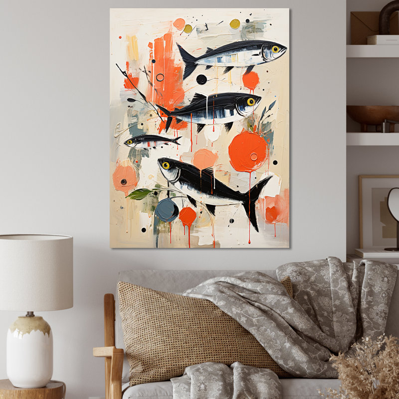 Jadvyga " Abstract Seafood Representation Acrylic ", 40" H x 30" W x 1.5" D, Wrapped Canvas
