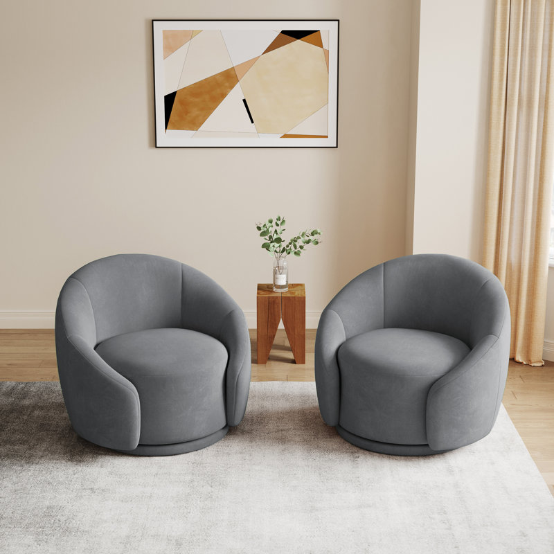 Aunna 89.2Cm Wide Swivel Barrel Chair, Grey Cotton