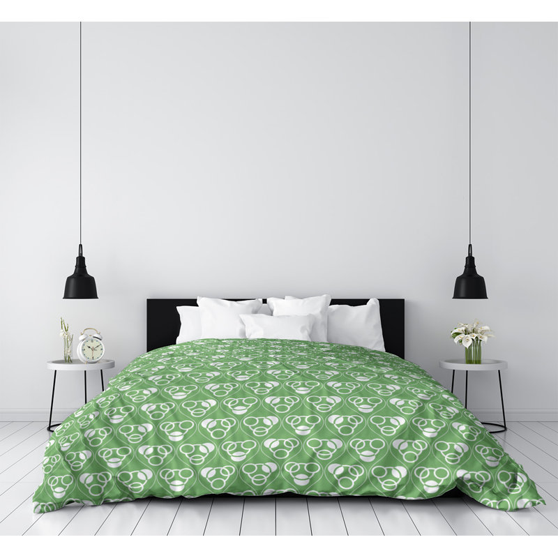 Housse de couette simple Circles Waves, Housse de couette pour très grand lit, Vert clair, Polyester brossé