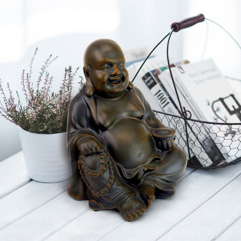 Statue de Bouddha riant heureux Hotei, H 9 po x l 8,5 po x P 7 po