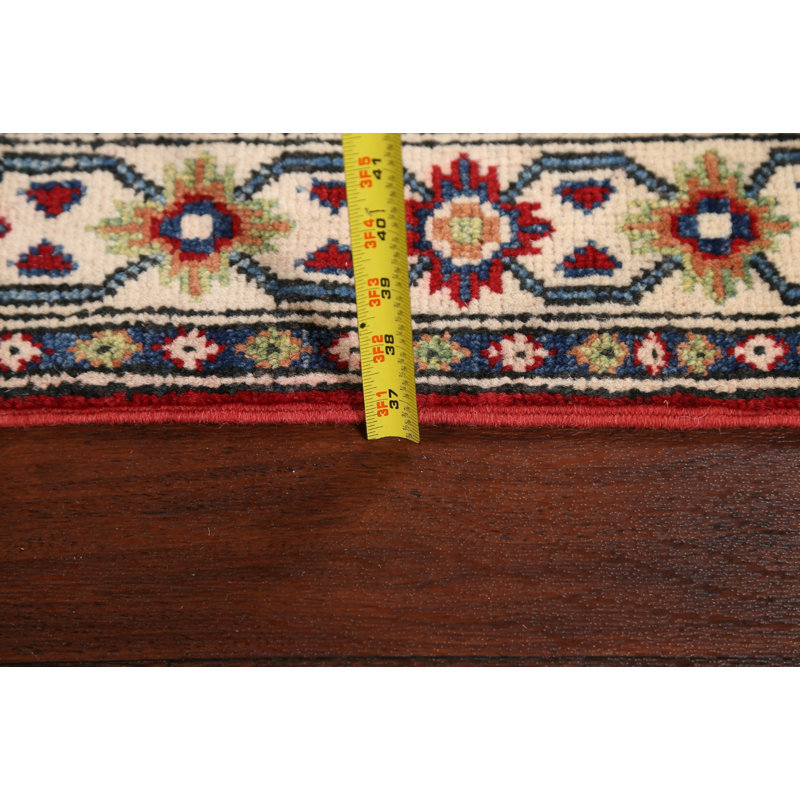 Tapis de couloir rouge / ivoire / vert / bleu en laine noué à la main de conception unique 2 pi 8 po x 9 pi 10 po