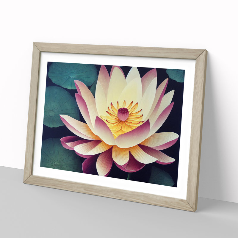 Pleasant Lotus Flower - Single Picture Frame Print, 46cm H x 64cm W x 2cm D, Oak Framed