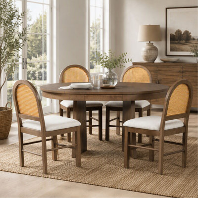 Ensemble de table à manger ronde 5 pièces pour 4 personnes, design rétro extensible avec 4 chaises rembourrées, pour salle à manger et cuisine