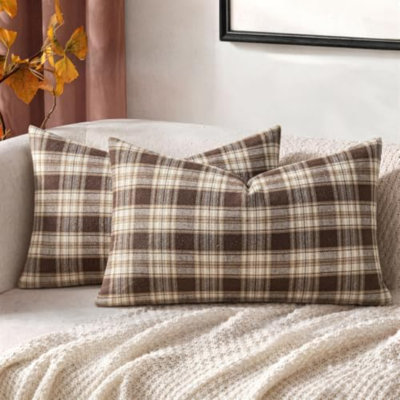 Housses de coussin d'automne écossais tartan écossais brun chocolat 12 x 20