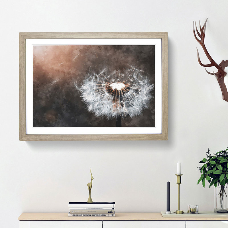 Floating Dandelion Seeds - Picture Frame Graphic Art Print, Oak Framed, 24cm H x 33cm W x 2cm D