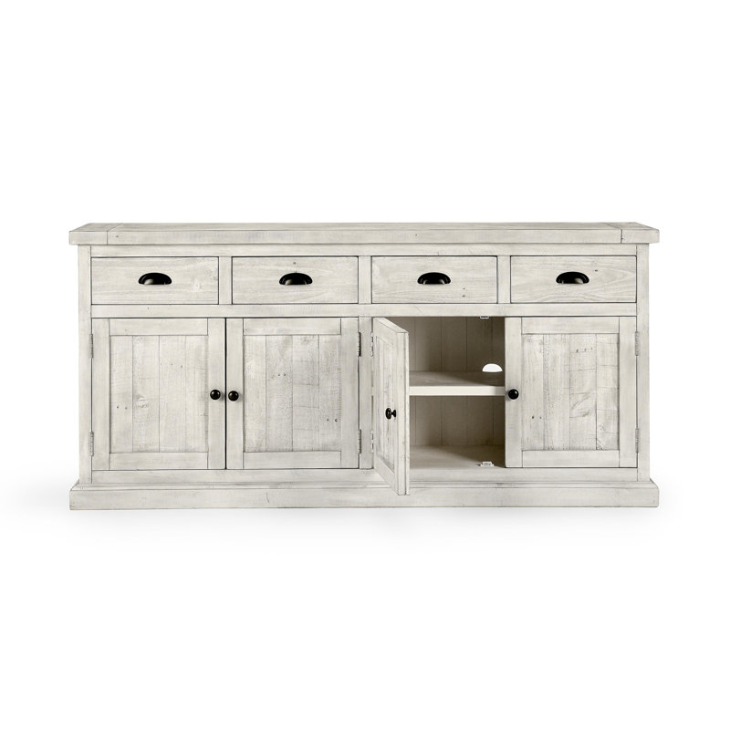 Kinston 74" Wide Solid Wood Sideboard, Distressed Ivory