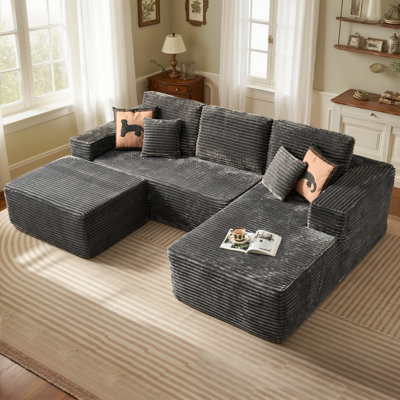 Boneless 3-piece No-assembly Modular Holifield Set With Ottoman - Deep Seat, Freely Combinable L-shaped Lounge Chair For Living Room & Bedroom
