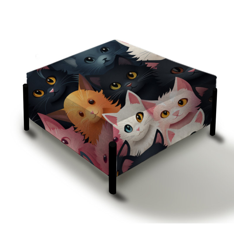 Denney Carlo - Motif de chat rose et bleu pour enfants - Grand repose-pieds carré imprimé animal