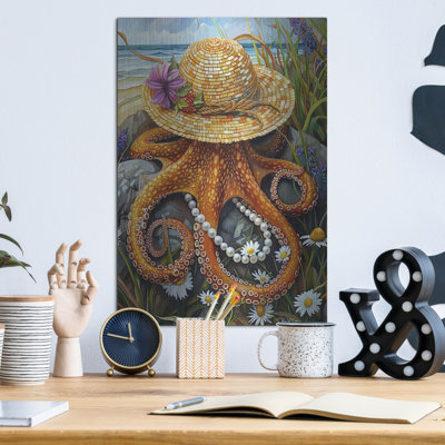 «Miss Octopus with Hat and Pearls» par Momart, art mural en métal