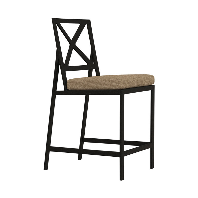 Marin Outdoor Bar Stool, Carbon Black, Alcazar Redwood, 28"