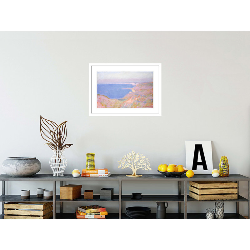 Sur les falaises près de Dieppe, coucher de soleil par Claude Monet, impression giclée encadrée, H 21,39 po x l 29,5 po