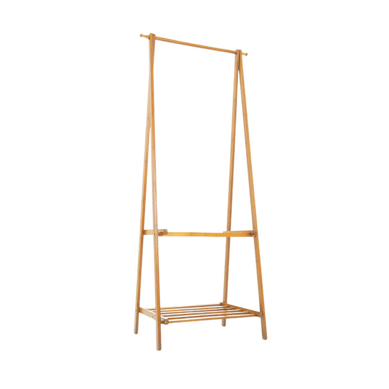Anamar Bamboo Natural Brown Open Clothes Rack With Shelf