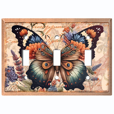 Plaque murale d'interrupteur à bascule 3 bandes Monarch Butterfly