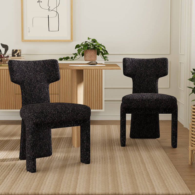 Chaises de salle à manger rembourrées - Dossier incurvé et structure en bois (ensemble de 2), Noir