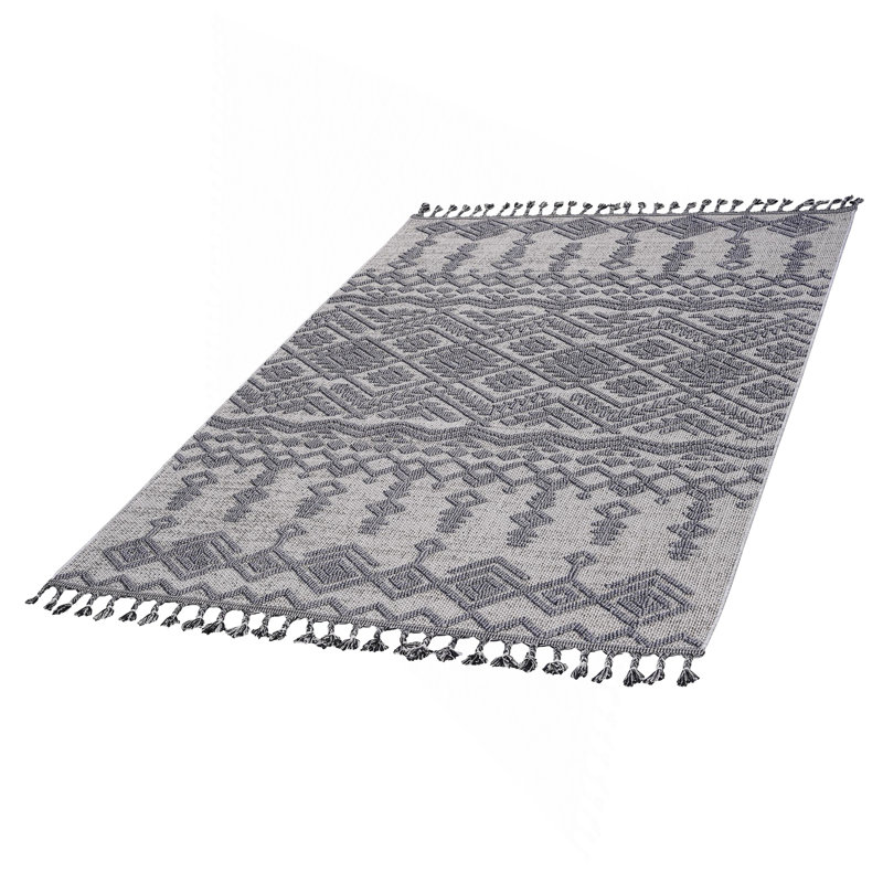 White/Gray /Traditional Indoor/Outdoor Area Rug, Rectangle 4' x 6'2"