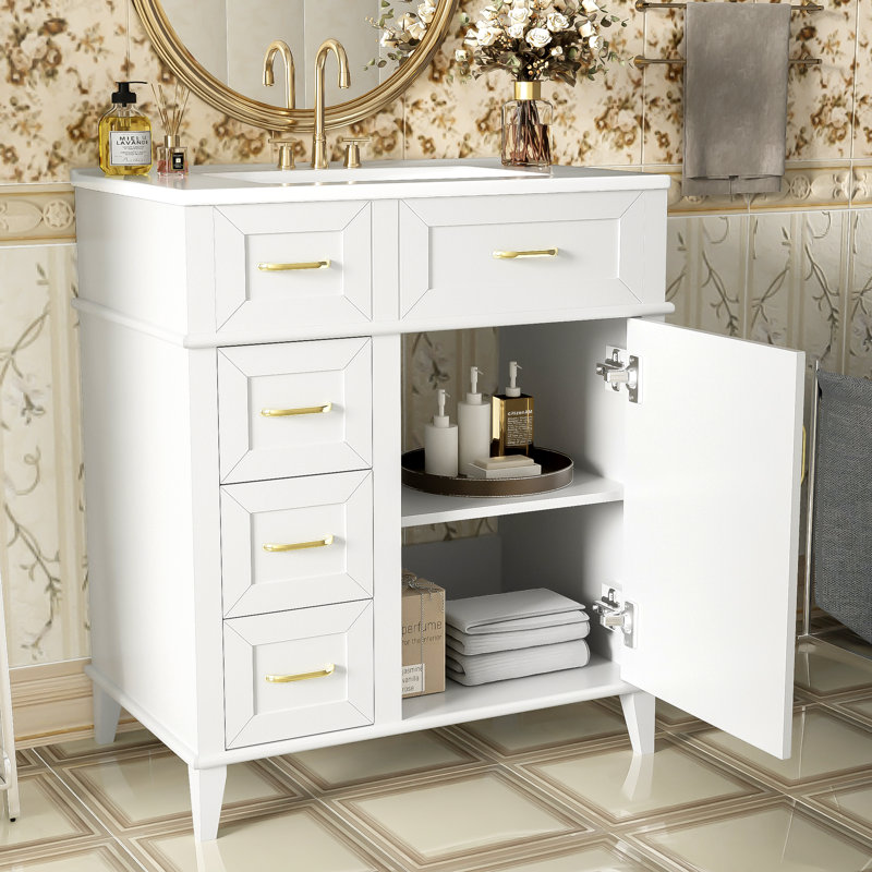 Meuble-lavabo de 30 pouces avec lavabo en céramique, Blanc