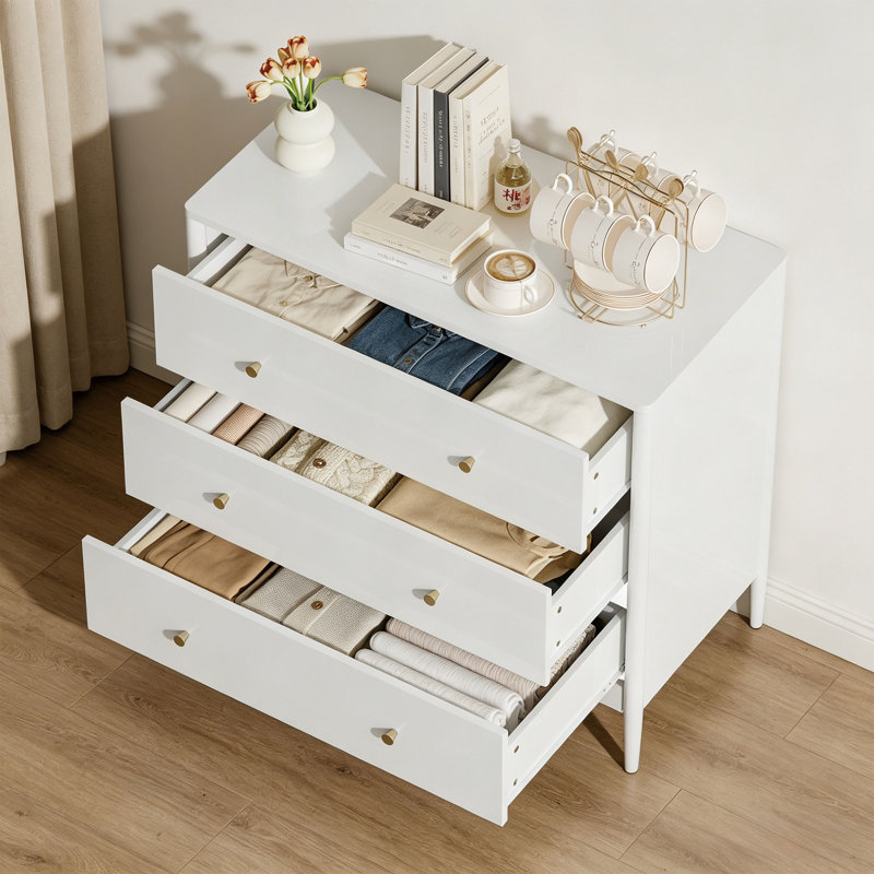 30'' H Modern Nightstand With Interlocking Drawers, Rustic End Table With 3 Large Drawers