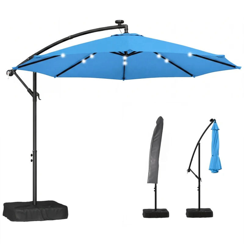 Parasols de patio bleu moderne, structure en acier, idéal pour la piscine