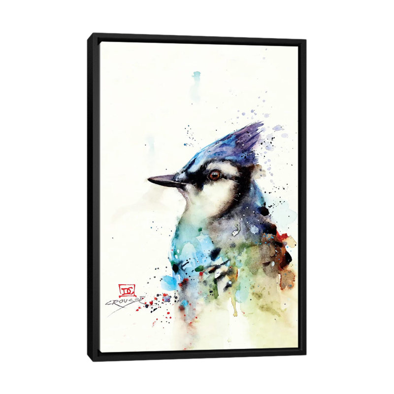 « blue jay ii » par dean crouser,, reproduction d’impression sur toile tendue, H 26 po x l 18 po x P 1,5 po, Pas de tapis