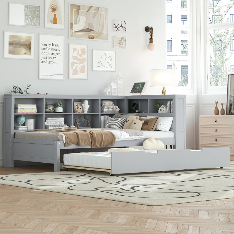 Lit de jour simple avec couchette, rangement gris et quai de chargement, Lit simple