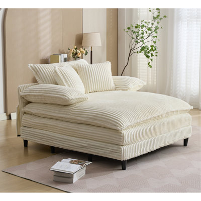 Chaise longue surdimensionnée de 54,75 po, canapé-lit moelleux, siège profond, velours côtelé, 2 coussins, quatre vitesses réglables, canapé-lit de loisir pour le salon, beige