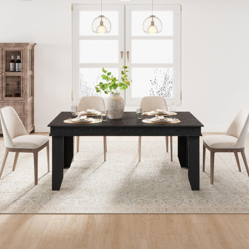 Table de salle à manger Farmhouse pour 6 à 8 personnes, tables de cuisine de 71 po de long avec structure en bois robuste, grande table de salle à manger rectangulaire de 6 pi pour la salle à manger, noyer gris, non extensible 71 po