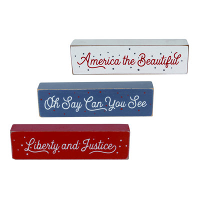  MDF Patriotic July 4th Sentiment Block Decor Set of 3 Home Decorations Tabletop