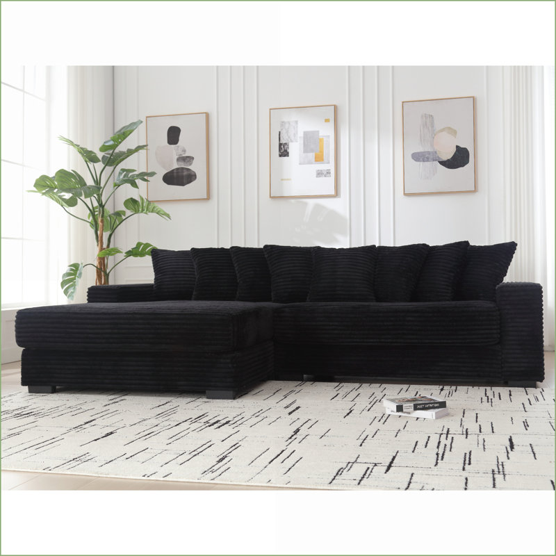 Canapés surdimensionnés en deux pièces, canapé en L, velours côtelé, méridienne gauche, avec accoudoirs, huit coussins décoratifs, canapé d'angle, facile à assembler