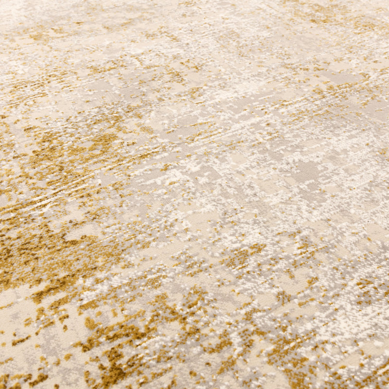 Gold Abstract Luxurious Modern Easy To Clean Rug For Dining Room Bedroom & Living Room, Polypropylene Plastic/Polyester
