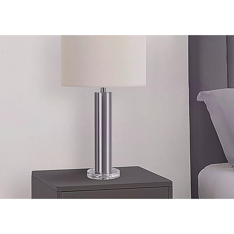 Lighting, 28 po, lampe de table, nickel métallique, abat-jour ivoire / crème, contemporain, Argent argent, Beige