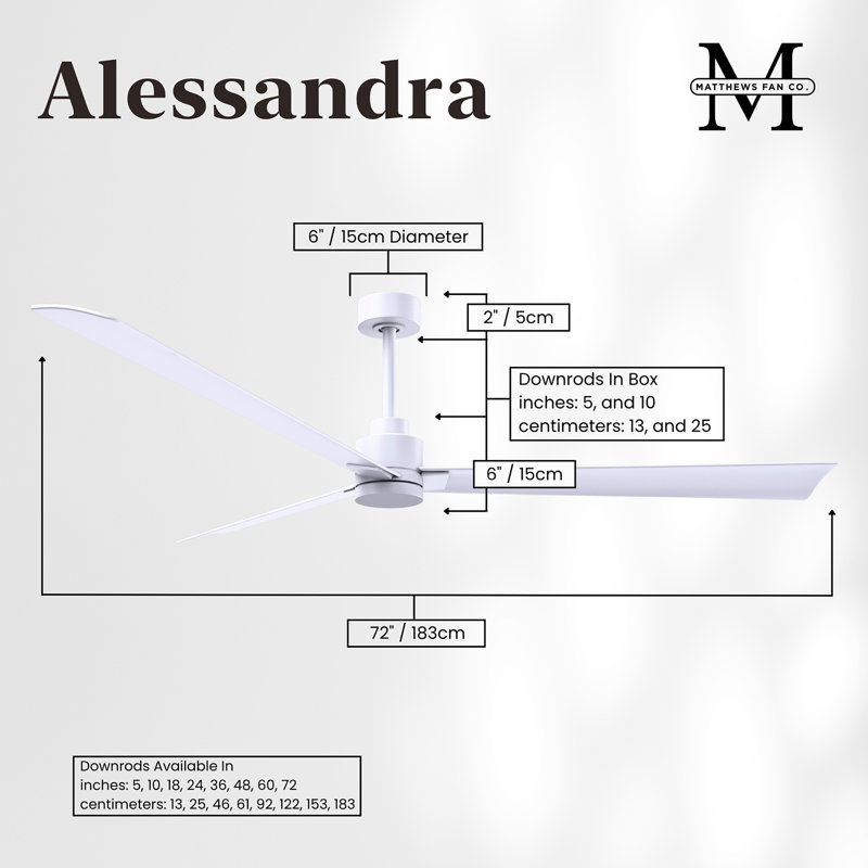 Alessandra Outdoor Downrod Ceiling Fan, Matte White, Matte White