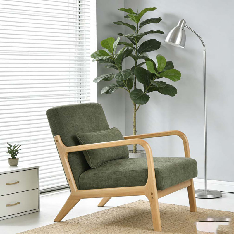 Fauteuil moderne, fauteuil d'appoint avec structure en bois massif, Vert d’armée