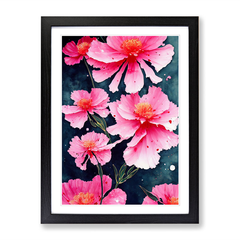FRM-V0523-363X Carnation Flower Splatter Vol.3 - Single Picture Frame Print, Black Framed, 46cm H x 34cm W x 2cm D
