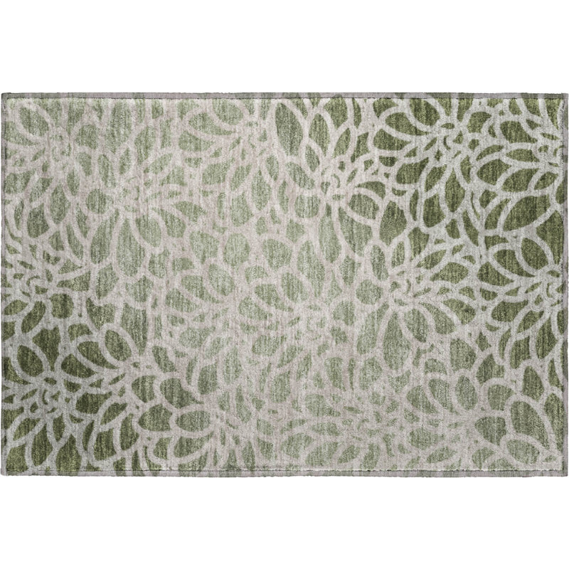 Premium Machine Washable Mayfield AMF2412 Floral Rug, 1'8" x 2'6", Celery