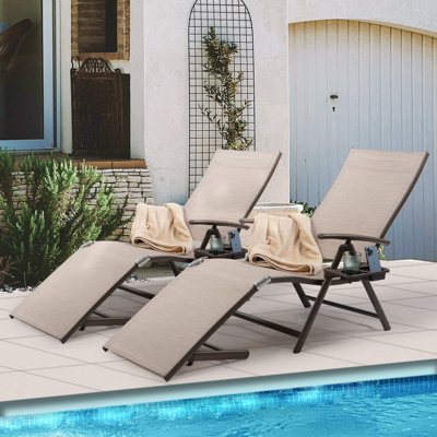 Saudah Cozy Aluminum Reclining Lounge Chair with Cushion Drink Holder Adjustable Assemble-Free by Ebern Designs