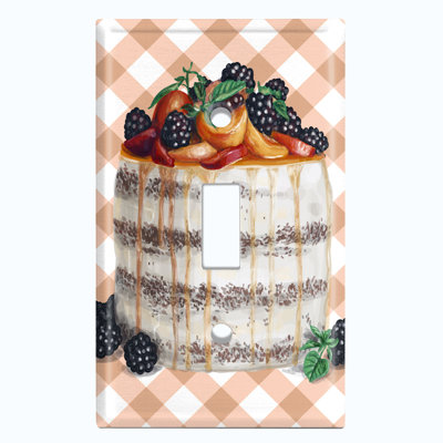 Metal Light Switch Plate Outlet Cover (Layered Vanilla Mixed Berry Cake - Single Toggle)