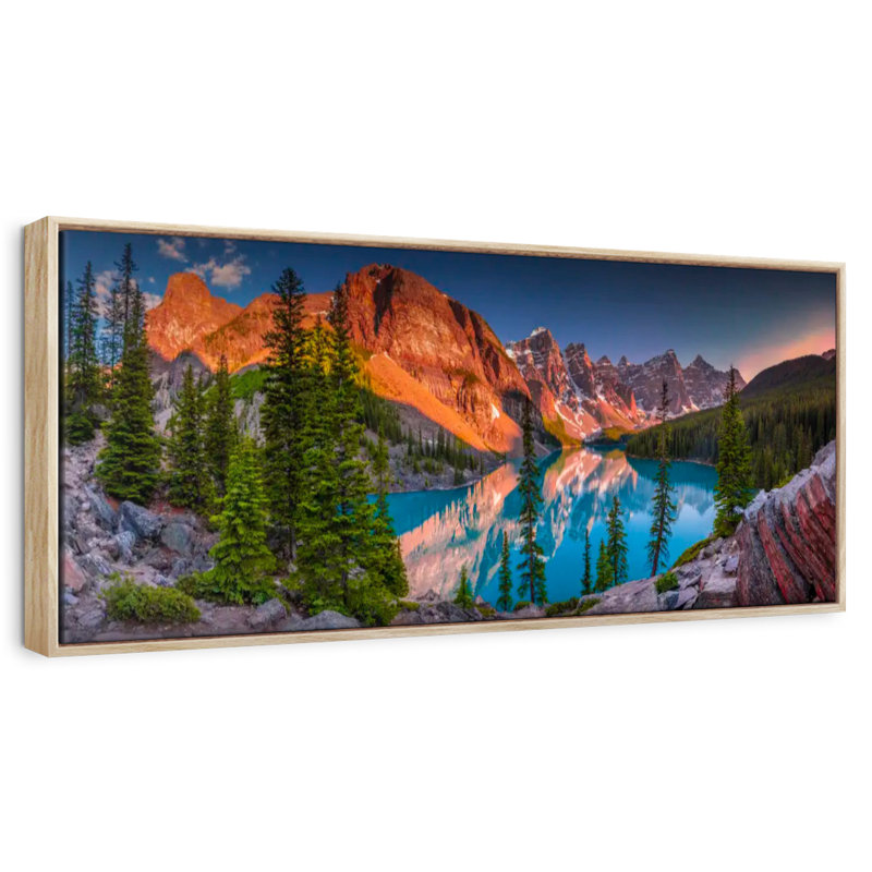 Crépuscule au lac Moraine, 31" X 11", Floating Frame Natural Wood