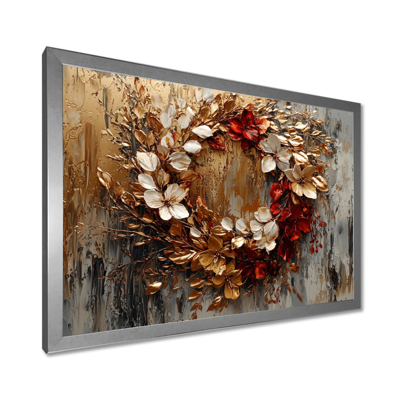 Ilionora Golden Vivid Wreath Spiral Of Petals - Couronne d'art mural, H 30 po x l 40 po, Argent argent