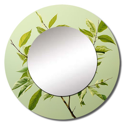 Shanequea Green Ferm Simple Collage I - Leaves Mirror, Traditional Round Unique Wall Mirror, Printed Metal Art