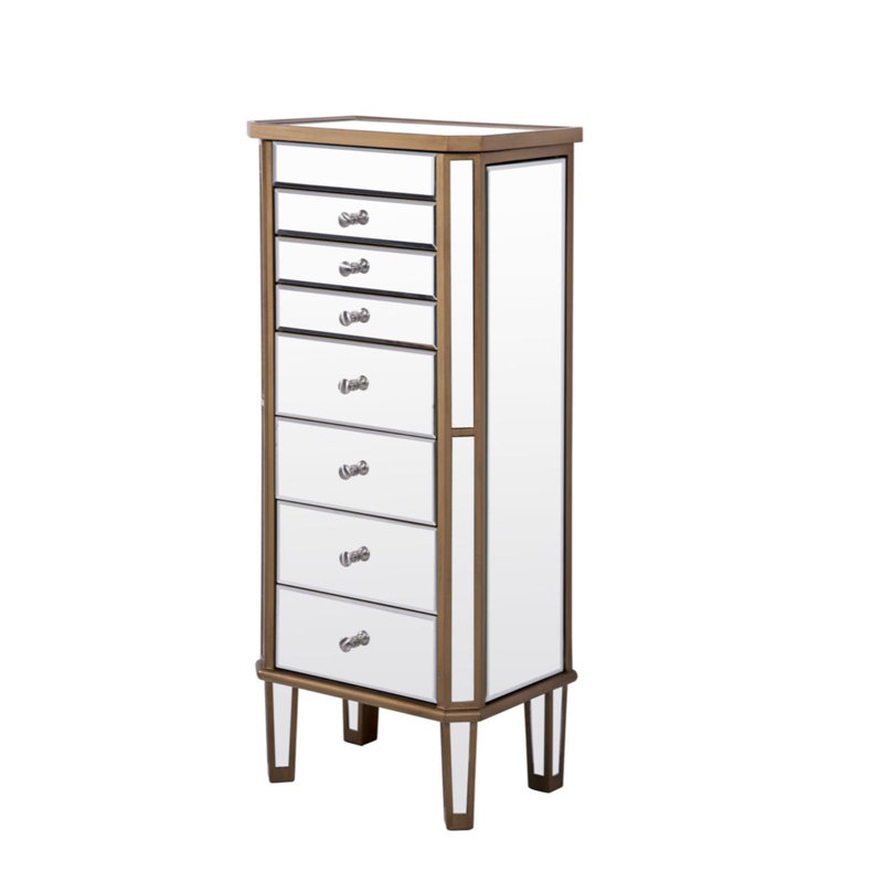 Armoire pour bijoux autoportante avec miroir Caila, Or