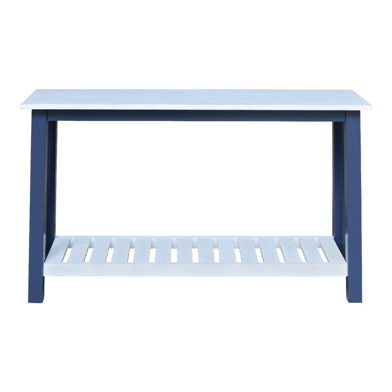 Console en bois massif Khylia, Dessus de craie antique / base bleue