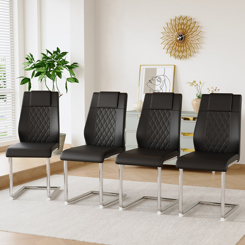 Modern Dining Chairs, 4, Silver, Black